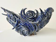 R A Pesce Fire Cutout Ceramic Vessel by R A Pesce Van Gogh Blue Glaze - 3890428