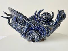 R A Pesce Fire Cutout Ceramic Vessel by R A Pesce Van Gogh Blue Glaze - 3890433