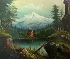 R Jones Oil Painting on Board of Mount Hood by R Jones Circa 1907 - 285666