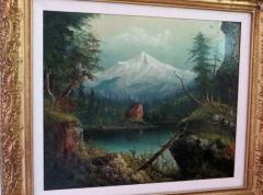 R Jones Oil Painting on Board of Mount Hood by R Jones Circa 1907 - 285669
