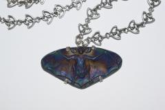 R Lalique Iridescent Bat with Silver Art Nouveau Chain - 733817