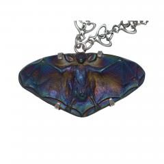 R Lalique Iridescent Bat with Silver Art Nouveau Chain - 751073