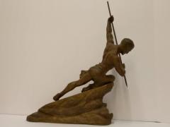 R Varnier French Art Deco Hunter with a spear Sculpture by R Varnier - 3940780