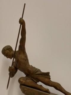 R Varnier French Art Deco Hunter with a spear Sculpture by R Varnier - 3940781