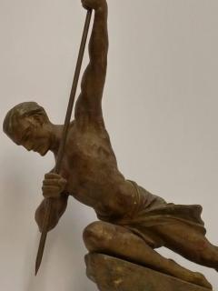 R Varnier French Art Deco Hunter with a spear Sculpture by R Varnier - 3940782