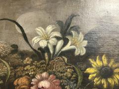 RACHEL RUYSCH 19TH CENTURY FLOWERS BUTTERFLY DARK LANDSCAPE CASTLE IN DISTANCE ORIGINAL FRAME - 4393416