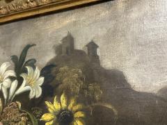 RACHEL RUYSCH 19TH CENTURY FLOWERS BUTTERFLY DARK LANDSCAPE CASTLE IN DISTANCE ORIGINAL FRAME - 4393417