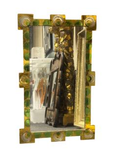 RARE ART DECO YELLOW GREEN MIRROR CIRCLES DESIGN FRAME RECTANGULAR MIRROR - 4466677