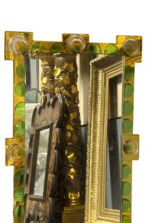 RARE ART DECO YELLOW GREEN MIRROR CIRCLES DESIGN FRAME RECTANGULAR MIRROR - 4466679