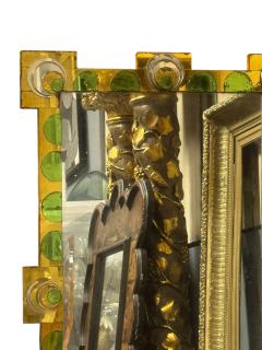 RARE ART DECO YELLOW GREEN MIRROR CIRCLES DESIGN FRAME RECTANGULAR MIRROR - 4466680