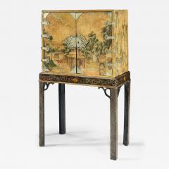 RARE CHINESE WALLPAPER COVERED CABINET ON ORIGINAL ENGLISH LACQUER STAND - 3391109