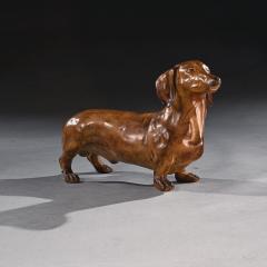 RARE FRENCH LIFE LIKE GLAZED TERRACOTTA SCULPTURE OF A DACHSHUND DOG - 3627461
