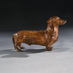 RARE FRENCH LIFE LIKE GLAZED TERRACOTTA SCULPTURE OF A DACHSHUND DOG - 3627464