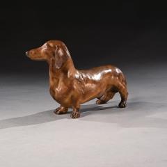 RARE FRENCH LIFE LIKE GLAZED TERRACOTTA SCULPTURE OF A DACHSHUND DOG - 3627476