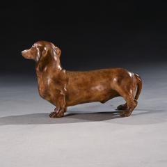 RARE FRENCH LIFE LIKE GLAZED TERRACOTTA SCULPTURE OF A DACHSHUND DOG - 3627477