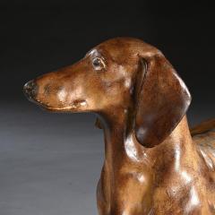 RARE FRENCH LIFE LIKE GLAZED TERRACOTTA SCULPTURE OF A DACHSHUND DOG - 3627484
