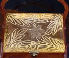 RARE LUCITE PAGODA HANDBAG WITH APPLEJUICE LUCITE CARVED FLORAL LID - 4577995
