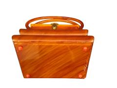 RARE LUCITE PAGODA HANDBAG WITH APPLEJUICE LUCITE CARVED FLORAL LID - 4577997