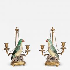 RARE PAIR OF 18TH CENTURY 19TH CENTURY CHINESE PORCELAIN PARROTS CANDELABRA - 3025076