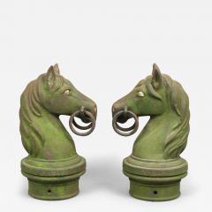 RARE PAIR OF CAST IRON HORSE HEAD HITCHING POSTS - 3020859