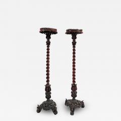RARE PAIR OF OF TEAK ANGLO ANGLO INDIAN TORCHERES - 3214636