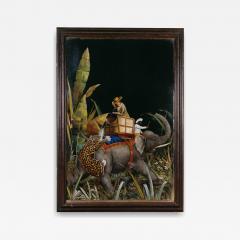 RARE VERY LARGE REVERSE GLASS PAINTED MIRROR DEPICTING AN EXOTIC HUNTING SCENE - 4226925