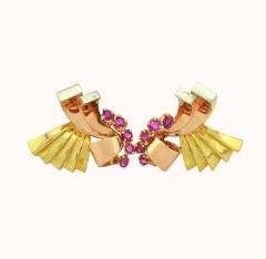 RETRO RUBY AND 14K PINK YELLOW AND WHITE GOLD EARRINGS - 2771664