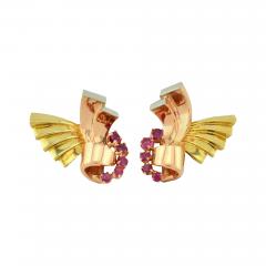 RETRO RUBY AND 14K PINK YELLOW AND WHITE GOLD EARRINGS - 2774965