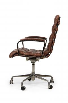RH Oviedo Mid Century American Style Brown Leather Upholstered Swivel Desk Cha - 4665615