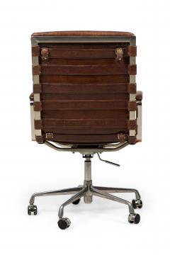 RH Oviedo Mid Century American Style Brown Leather Upholstered Swivel Desk Cha - 4665617