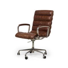 RH Oviedo Mid Century American Style Brown Leather Upholstered Swivel Desk Cha - 4728956