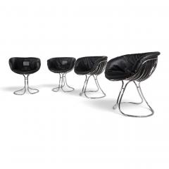 RIMA Set of 4 Pan Am dining chairs chrome leather by Gastone Rinaldi for RIMA 1970 - 4815343