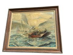 ROBERT GOSS BOWEN MONUMENTAL SEASCAPE PAINTING TITLED FOG BREAK BY ROBERT GOSS BOWEN 1968 - 4607837