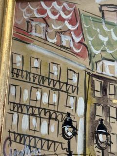 ROMANTIC MID CENTURY GOAUCHE ON PAPER OF PARIS CARREFOUR MEDICIS SIGNED - 4647958
