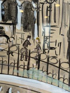 ROMANTIC MID CENTURY GOAUCHE ON PAPER OF PARIS CARREFOUR MEDICIS SIGNED - 4647959