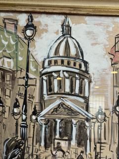 ROMANTIC MID CENTURY GOAUCHE ON PAPER OF PARIS CARREFOUR MEDICIS SIGNED - 4647960