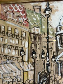 ROMANTIC MID CENTURY GOAUCHE ON PAPER OF PARIS CARREFOUR MEDICIS SIGNED - 4647961