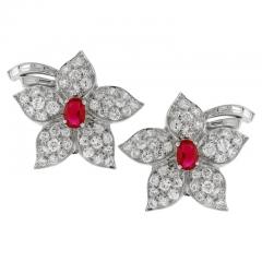 RUBY AND DIAMOND FLOWER EARRINGS - 2779954