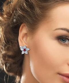 RUBY AND DIAMOND FLOWER EARRINGS - 2779955