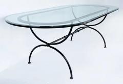 Race Track Oval Powder Coated Wrought Iron Dining Table with Thick Glass Top - 3507931