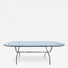 Race Track Oval Powder Coated Wrought Iron Dining Table with Thick Glass Top - 3527560