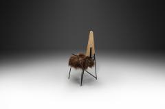 Rach Finazzi Geometric Dining Chair with Sheepskin Seat by Rach Finazzi Italy 1980s - 4740199