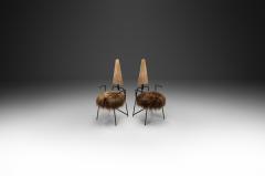 Rach Finazzi Pair of Dining Chairs with Sheepskin Seats by Rach Finazzi Italy 1980s - 4604387