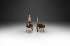 Rach Finazzi Pair of Dining Chairs with Sheepskin Seats by Rach Finazzi Italy 1980s - 4604425
