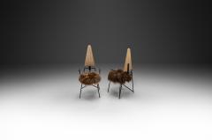 Rach Finazzi Pair of Dining Chairs with Sheepskin Seats by Rach Finazzi Italy 1980s - 4604426