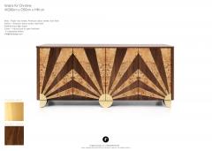 Railis Kotlevs Art Deco Sinatra Media Console in Walnut and Poplar Root Brass by Railis - 2314889