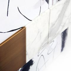 Railis Kotlevs Modern Eve White Marble Abstract Art Brushed Brass Ash Veneer Storage Cabinet - 2308508