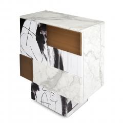 Railis Kotlevs Modern Eve White Marble Abstract Art Brushed Brass Ash Veneer Storage Cabinet - 2308509