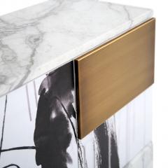 Railis Kotlevs Modern Eve White Marble Abstract Art Brushed Brass Ash Veneer Storage Cabinet - 2308510