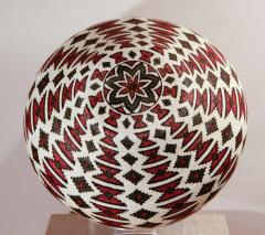 Rain Forest Basket Panama by Ana Cabezon finely woven red green black geometric - 1742344